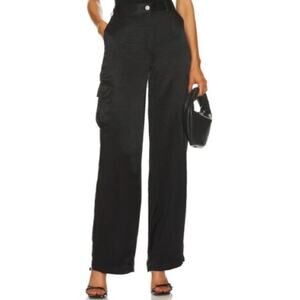 Theory Satin Drawstring Wide Leg Jogger Cargo Pant Black Preppy Old Money Sz L